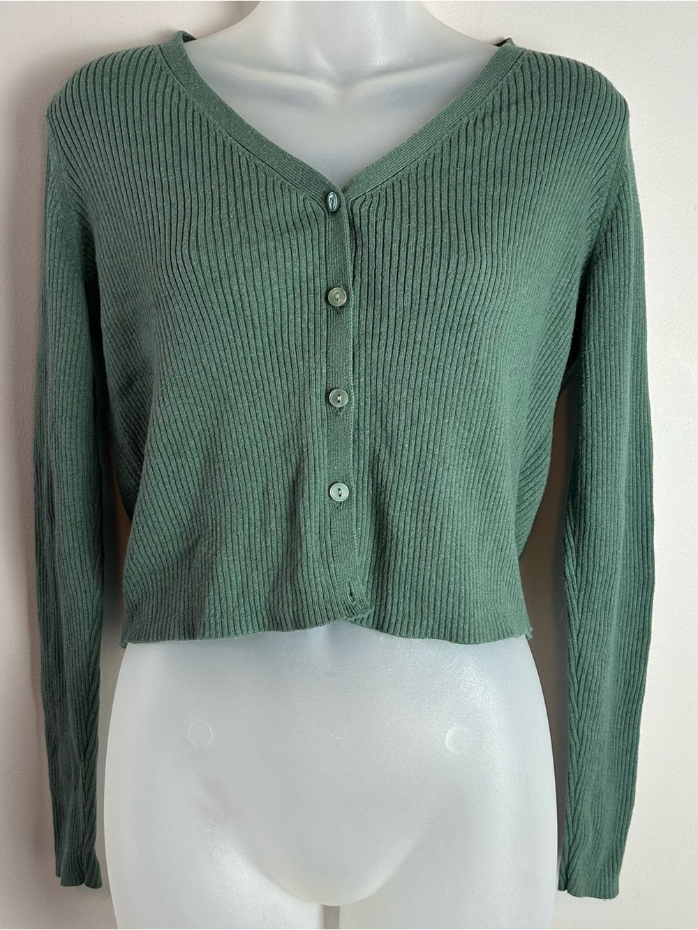 Old Navy Sage Green Ribbed Button-Front Long Sleeve Top Size Medium